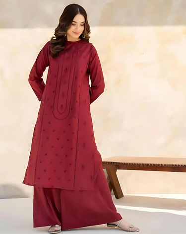 Dark Mehroon 2-Piece Chikankari Dress (LM-51)